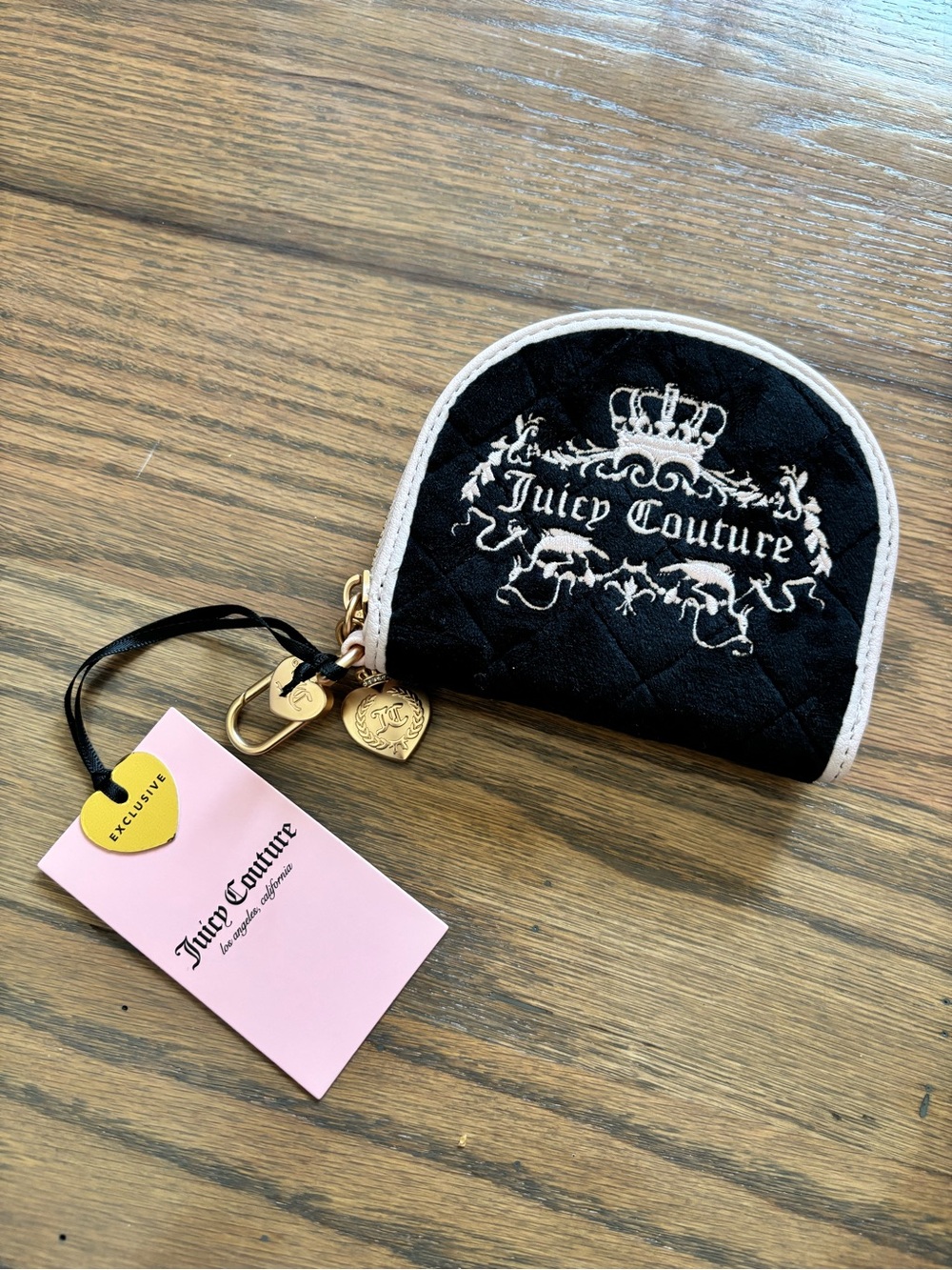 Juicy Couture Black Quilted Coin Pouch with Gold Charms